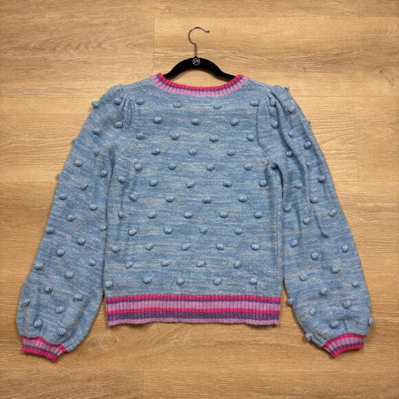 Lilly Pulitzer Verna Pom Pom Bobble Crew Neck Sweater Women’s L Color Blue/Pink - Picture 6 of 6